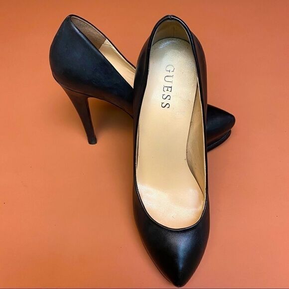 Guess Platform Stiletto Black Leather Heels Pumps Size 7 - Picture 1 of 8